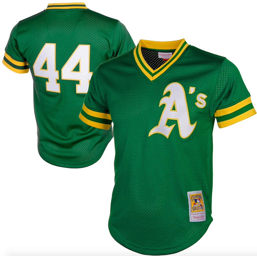 Men s Oakland Athletics Reggie Jackson Mitchell And Ness Green Cooperstown 1987 Mesh Batting Practice Jersey Official Team Jersey Sports Fan Apparel