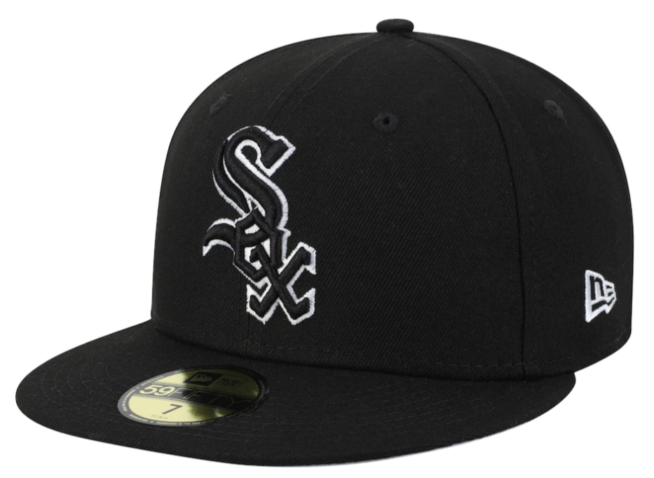Men s New Era Chicago White Sox B-Dub 59Fifty Black Fitted Hat Official Team Hat Sports Fan Cap Official NFL Team Hat Football Fan Cap