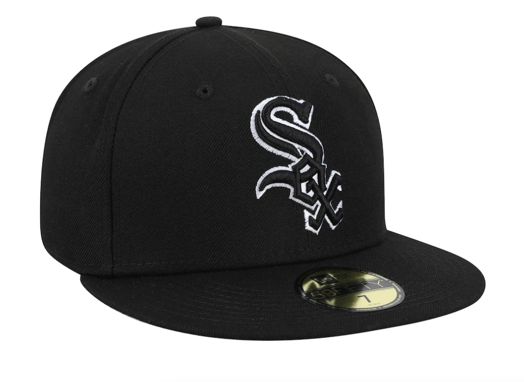 Men s New Era Chicago White Sox B-Dub 59Fifty Black Fitted Hat Official Team Hat Sports Fan Cap Official NFL Team Hat Football Fan Cap