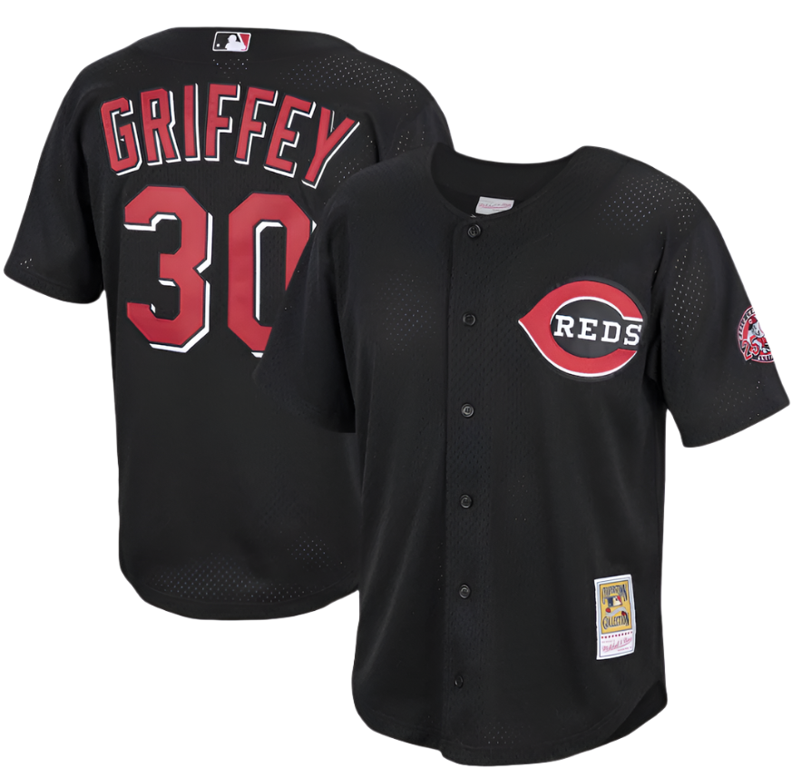 Men s Cincinnati Reds Ken Griffey Jr Mitchell And Ness Black Cooperstown Collection Batting Practice Jersey Official Team Jersey Sports Fan Apparel
