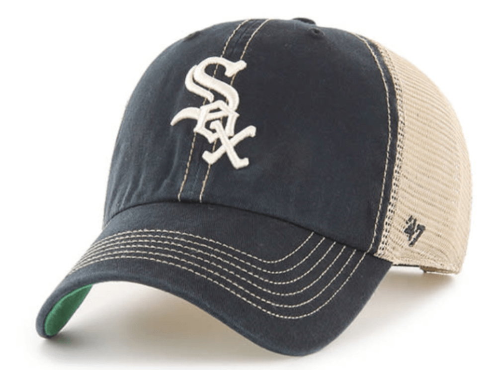 Men s Chicago White Sox Black Trawler Adjustable Hat By 47 Brand Official Team Hat Sports Fan Cap Official NFL Team Hat Football Fan Cap
