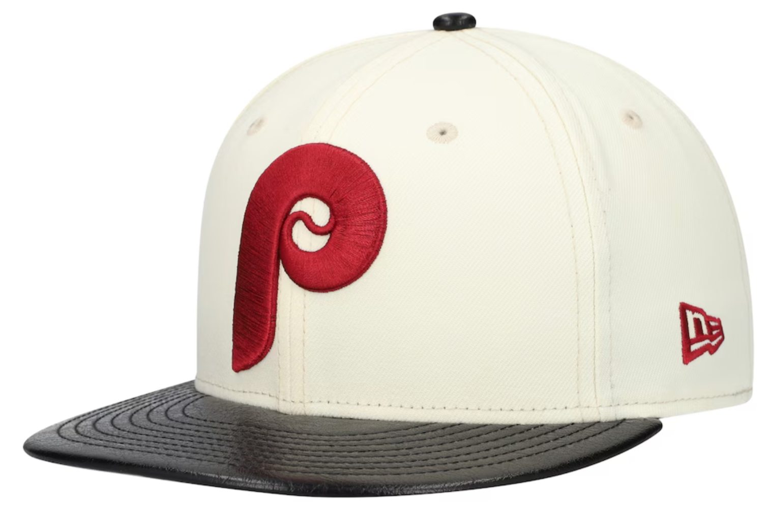 Philadelphia Phillies Cooperstown Collection Cream Black Leather Visor New Era 59FIFTY Fitted Hat Official Team Hat Sports Fan Cap Official NFL Team