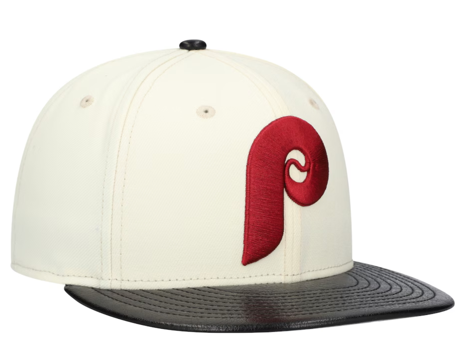 Philadelphia Phillies Cooperstown Collection Cream Black Leather Visor New Era 59FIFTY Fitted Hat Official Team Hat Sports Fan Cap Official NFL Team
