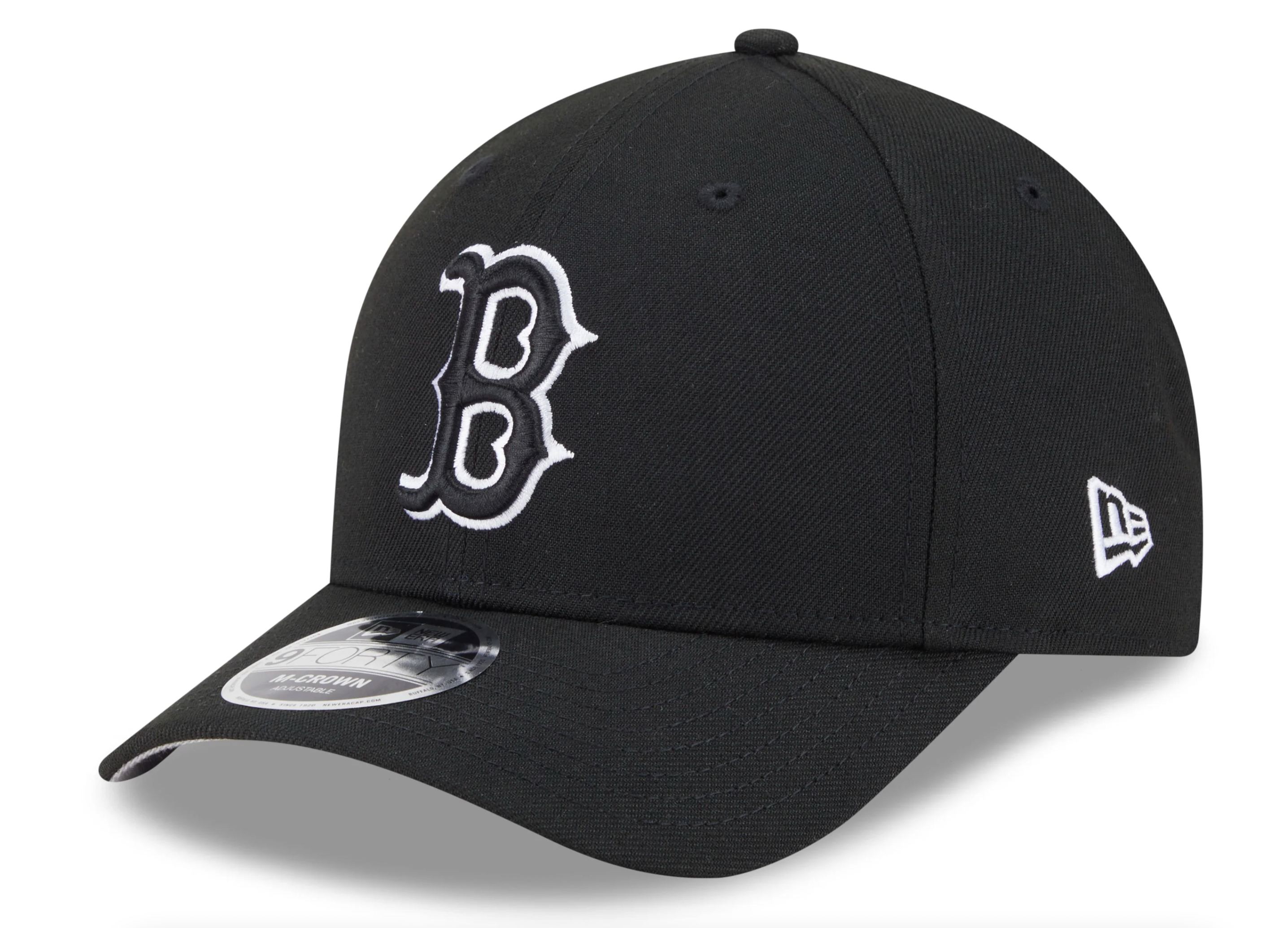 Boston Red Sox Black and White New Era M-Crown 9FORTY Adjustable Hat Official Team Hat Sports Fan Cap Official NFL Team Hat Football Fan Cap