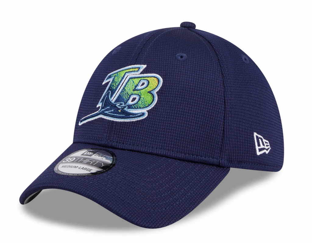 Men s Tampa Bay Rays New Era 2024 Batting Practice Navy 39THIRTY Flex-Fit Hat Official Team Hat Sports Fan Cap Official NFL Team Hat Football Fan Cap