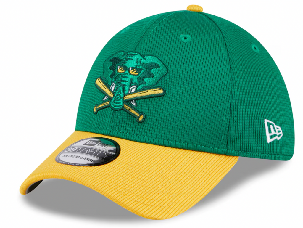Men s Oakland Athletics New Era 2024 Batting Practice Green Yellow 39THIRTY Flex-Fit Hat Official Team Hat Sports Fan Cap Official NFL Team Hat