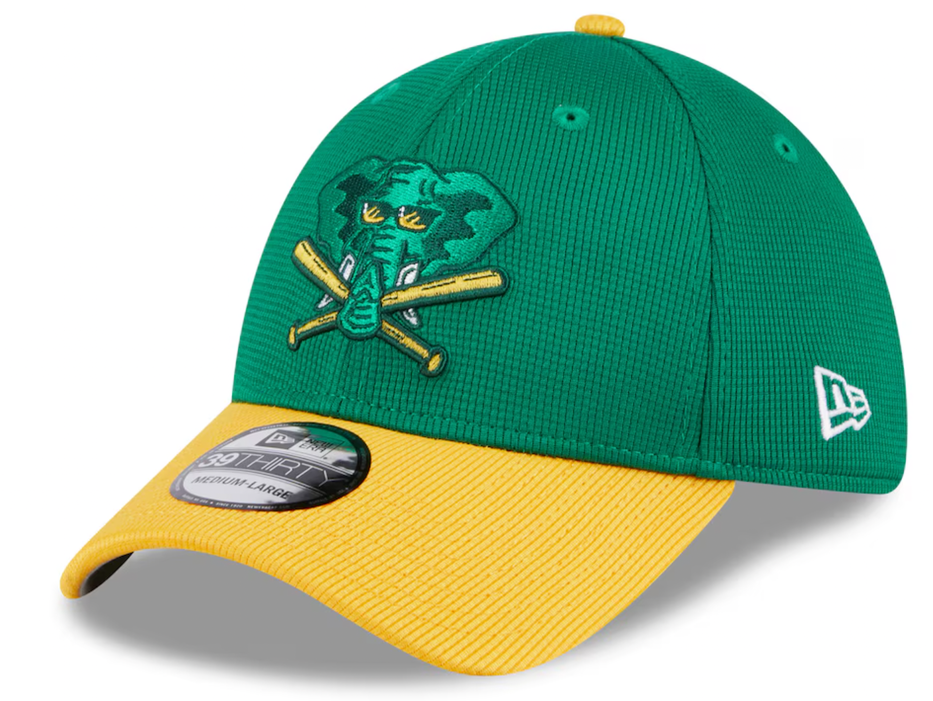 Men s Oakland Athletics New Era 2024 Batting Practice Green Yellow 39THIRTY Flex-Fit Hat Official Team Hat Sports Fan Cap Official NFL Team Hat