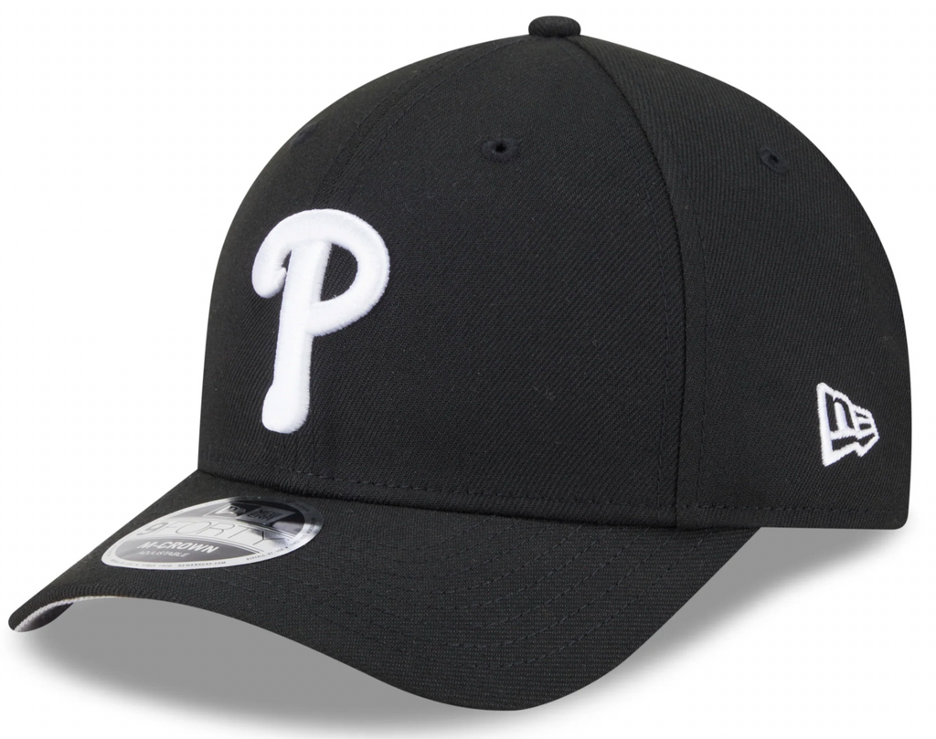 Philadelphia Phillies Black and White New Era M-Crown 9FORTY Adjustable Hat Official Team Hat Sports Fan Cap Official NFL Team Hat Football Fan Cap