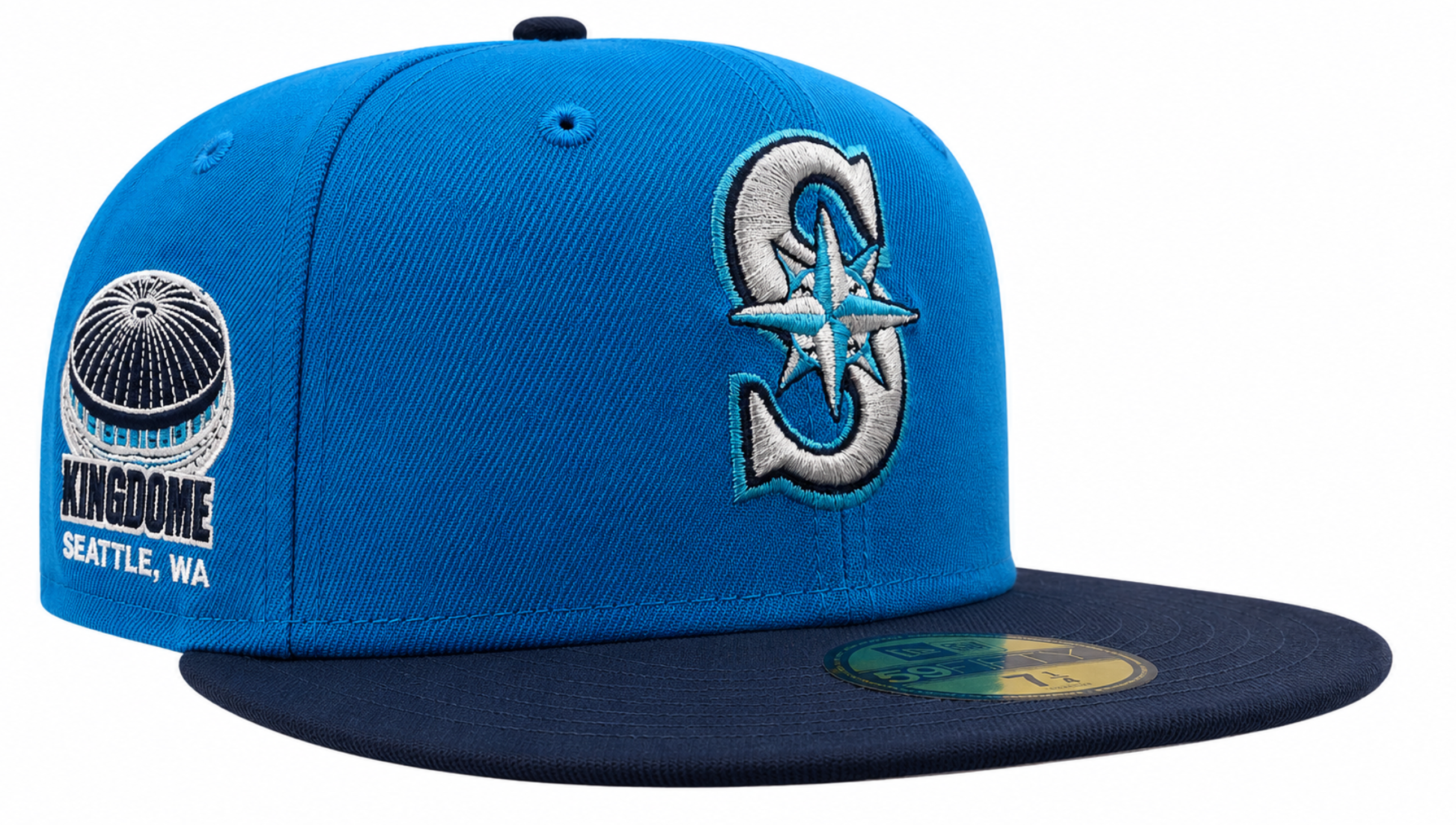 Seattle Mariners New Era 2 Tone Sunwash Ocean Blue Nirvana Nevermind Inspired 59FIFTY Fitted Hat Official Team Hat Sports Fan Cap Official NFL Team