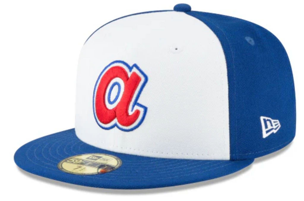Men s Atlanta Braves Cooperstown Collection White Royal 59Fifty Fitted Hat Official Team Hat Sports Fan Cap Official NFL Team Hat Football Fan Cap