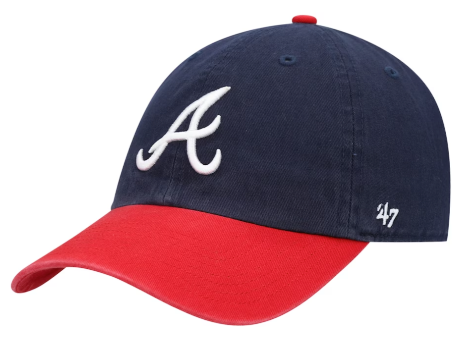 Men s Atlanta Braves Navy Red Clean Up Adjustable Hat By 47 Brand Official Team Hat Sports Fan Cap Official NFL Team Hat Football Fan Cap
