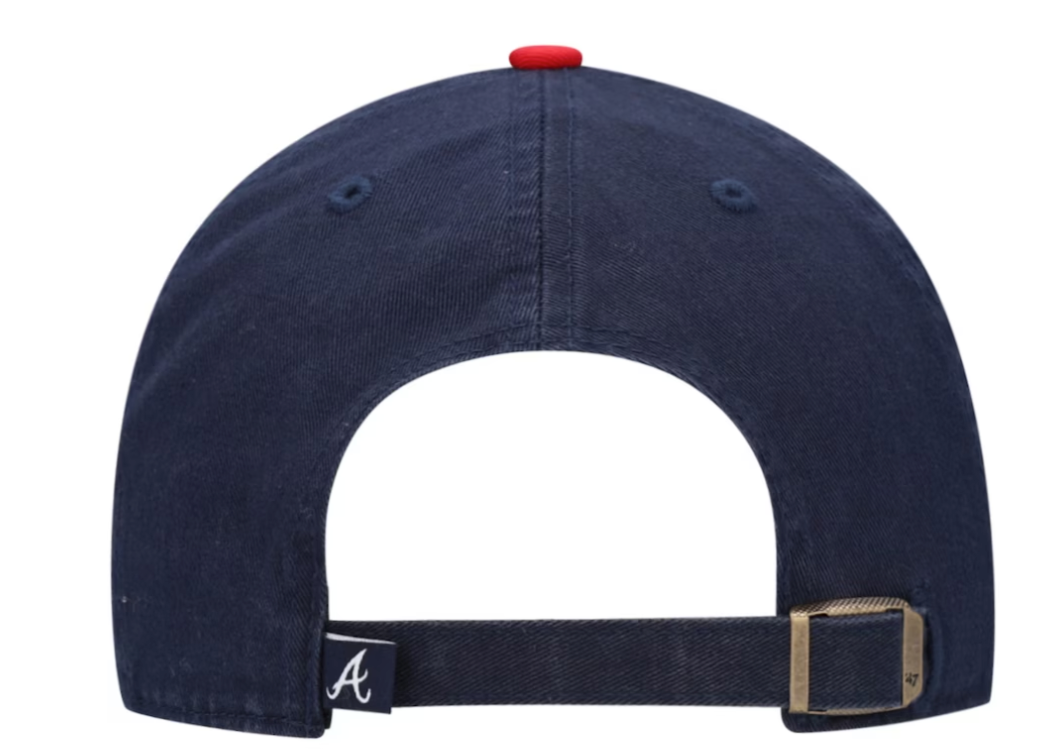 Men s Atlanta Braves Navy Red Clean Up Adjustable Hat By 47 Brand Official Team Hat Sports Fan Cap Official NFL Team Hat Football Fan Cap