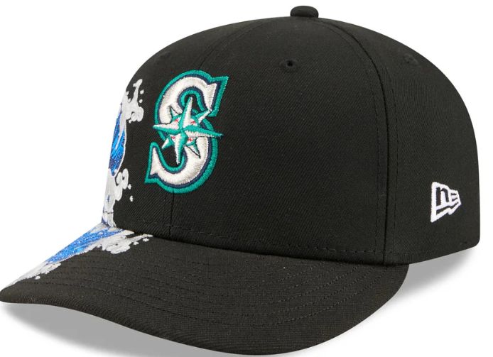 Seattle Mariners MLB Waves 59FIFTY Fitted New Era Black White Official Team Hat Sports Fan Cap Official NFL Team Hat Football Fan Cap