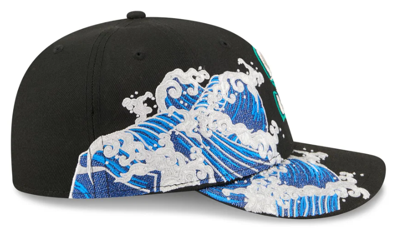 Seattle Mariners MLB Waves 59FIFTY Fitted New Era Black White Official Team Hat Sports Fan Cap Official NFL Team Hat Football Fan Cap