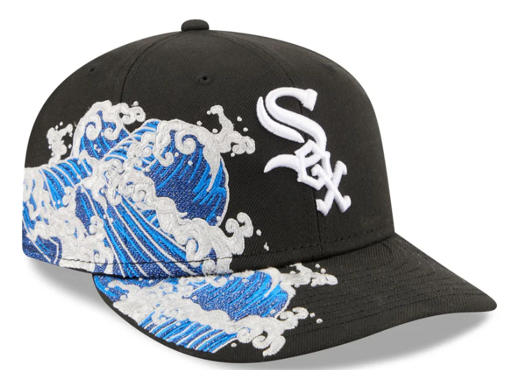 Chicago White Sox MLB Waves 59FIFTY Fitted New Era Black White Official Team Hat Sports Fan Cap Official NFL Team Hat Football Fan Cap