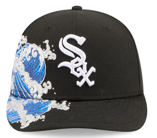 Chicago White Sox MLB Waves 59FIFTY Fitted New Era Black White Official Team Hat Sports Fan Cap Official NFL Team Hat Football Fan Cap