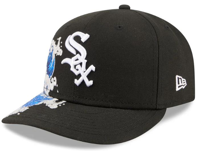 Chicago White Sox MLB Waves 59FIFTY Fitted New Era Black White Official Team Hat Sports Fan Cap Official NFL Team Hat Football Fan Cap