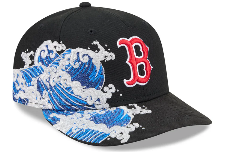 Boston Redsox MLB Waves 59FIFTY Fitted New Era Black White Official Team Hat Sports Fan Cap Official NFL Team Hat Football Fan Cap
