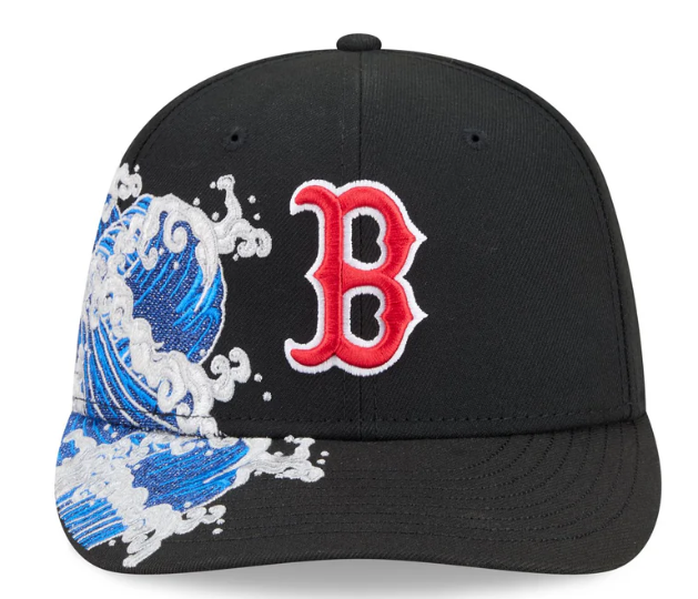 Boston Redsox MLB Waves 59FIFTY Fitted New Era Black White Official Team Hat Sports Fan Cap Official NFL Team Hat Football Fan Cap