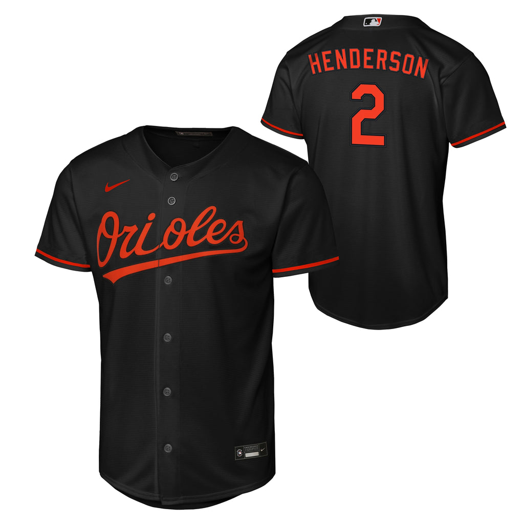 NIKE Youth Baltimore Orioles Gunnar Henderson Black Alternate Replica Jersey Official Team Jersey Sports Fan Apparel Official NFL Team Jersey