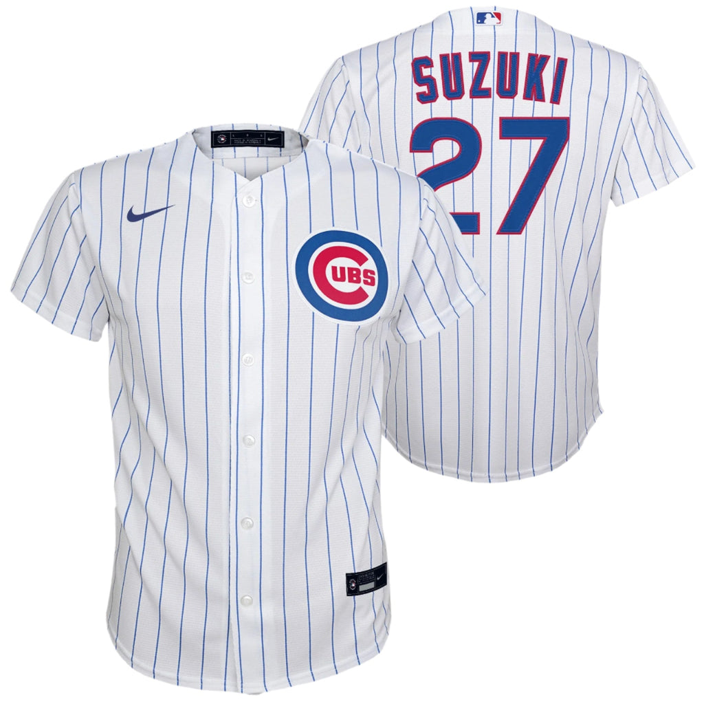 NIKE Youth Seiya Suzuki Chicago Cubs White Home Game Replica Jersey Official Team Jersey Sports Fan Apparel Official NFL Team Jersey Football Fan
