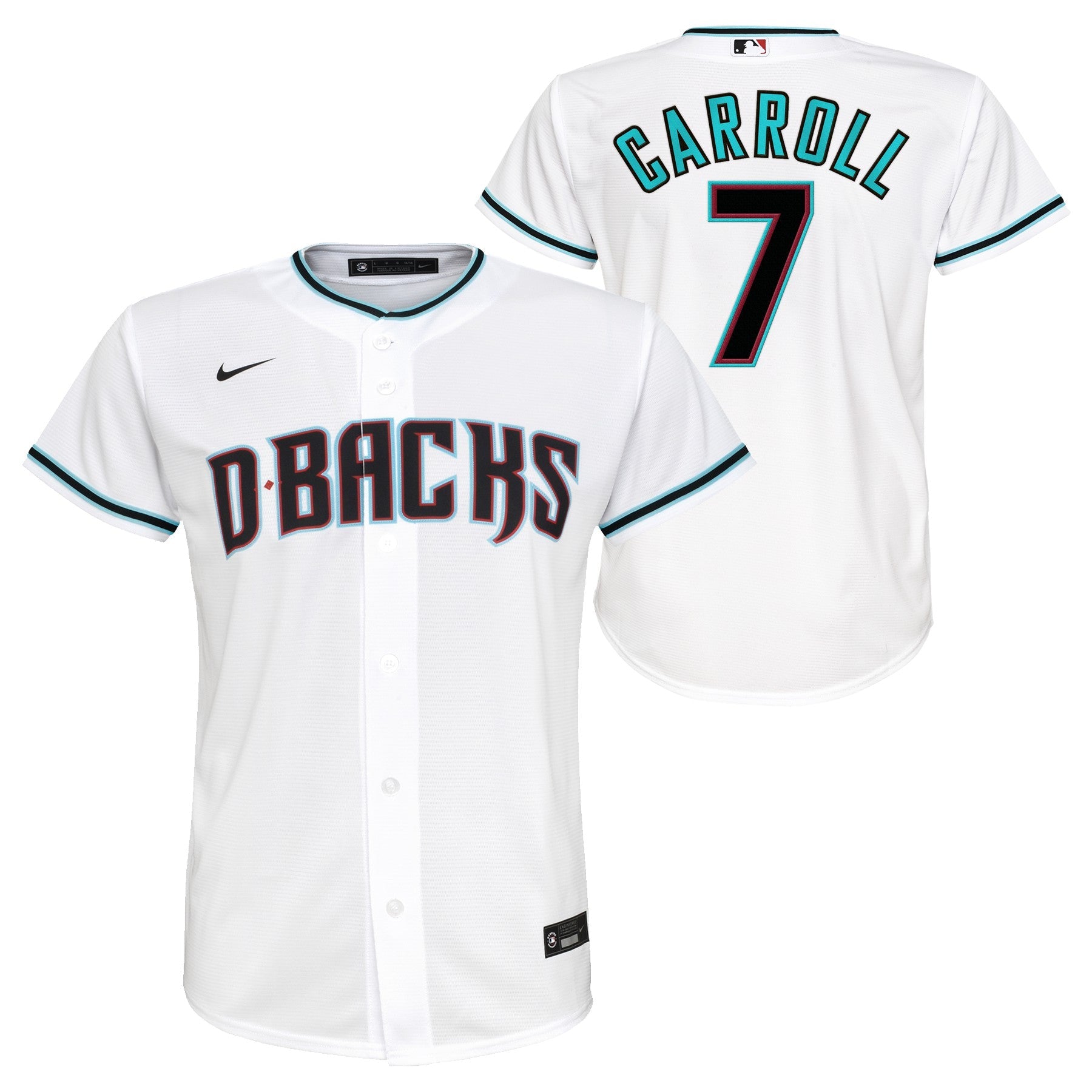 Youth Corbin Carroll Arizona Diamondbacks White Home Replica NIKE Screen Print Jersey Official Team Jersey Sports Fan Apparel Official NFL Team