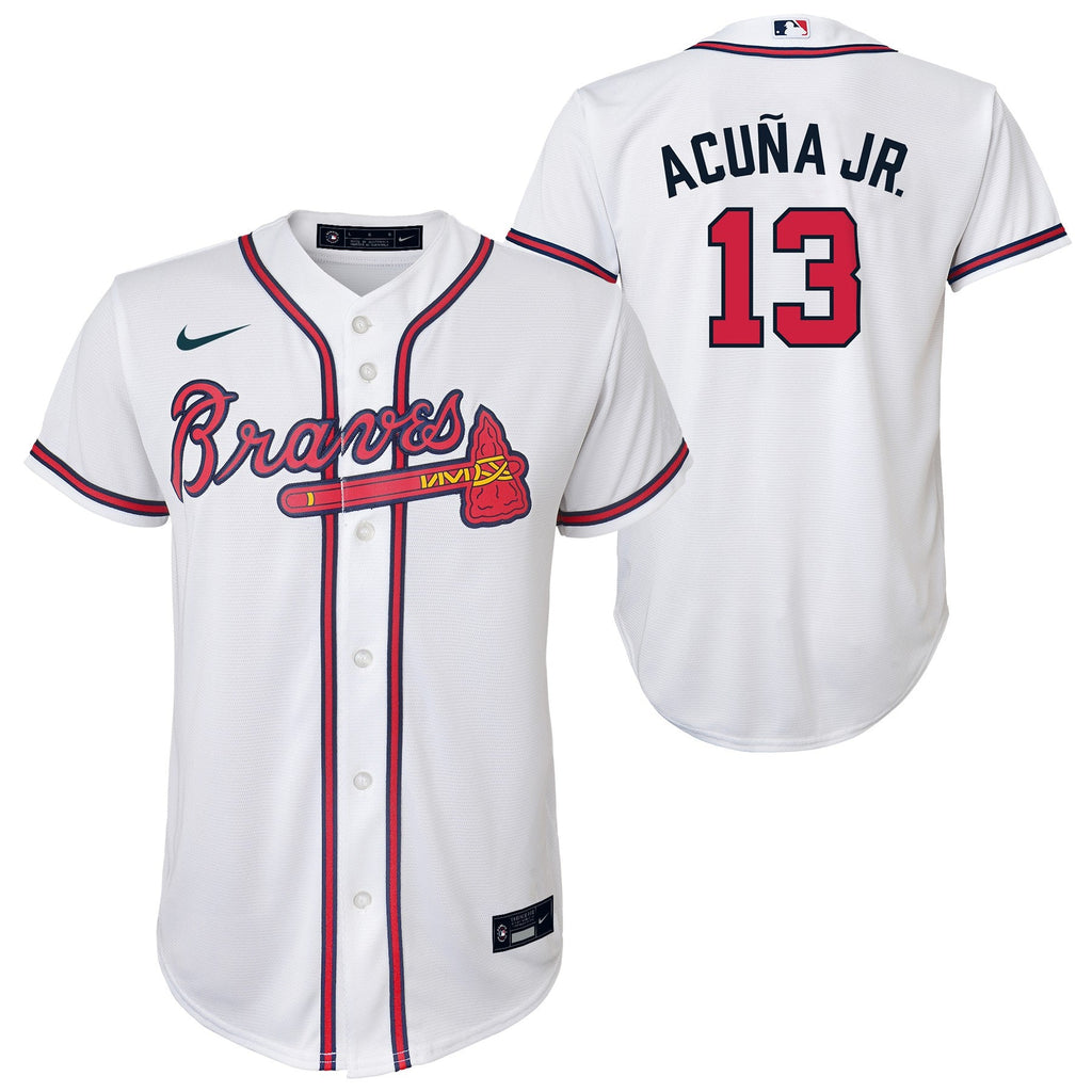 Youth Ronald Acuna Jr Atlanta Braves White Home Replica NIKE Screen Print Jersey Official Team Jersey Sports Fan Apparel Official NFL Team Jersey