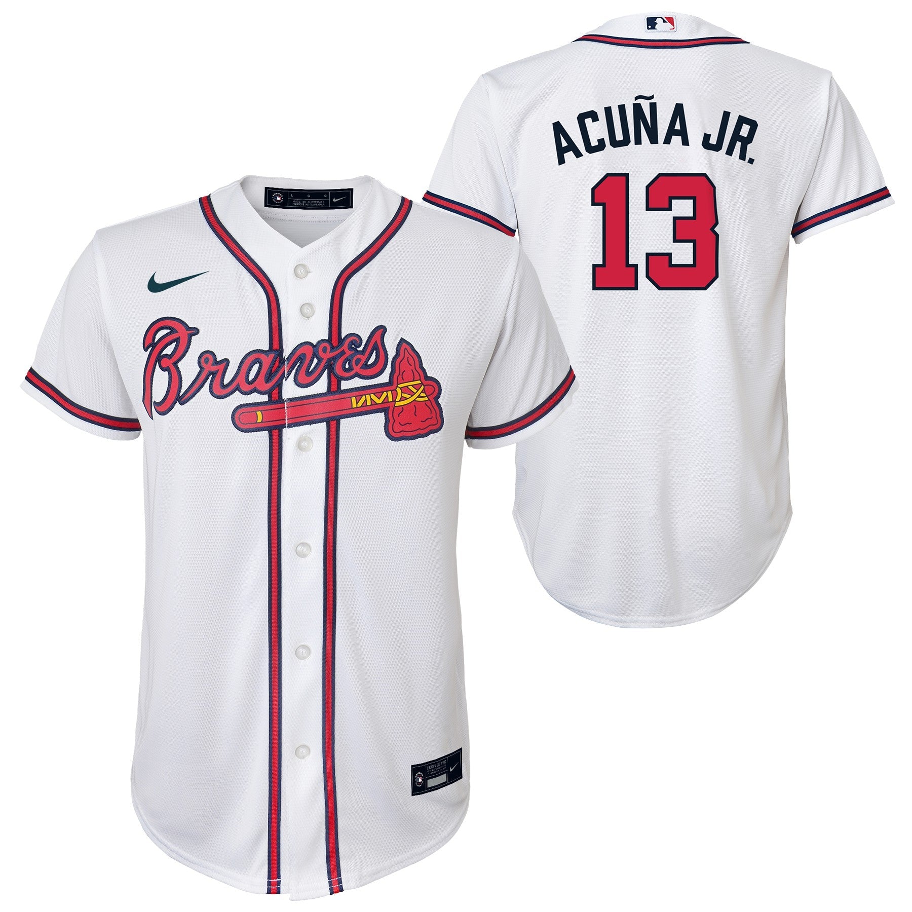 Youth Ronald Acuna Jr Atlanta Braves White Home Replica NIKE Screen Print Jersey Official Team Jersey Sports Fan Apparel Official NFL Team Jersey