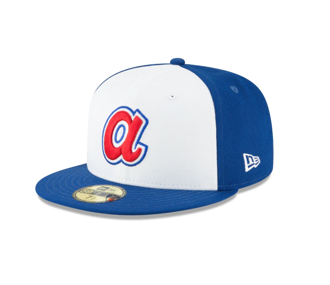 Men s Atlanta Braves Cooperstown Collection White Royal 59Fifty Fitted Hat Official Team Hat Sports Fan Cap Official NFL Team Hat Football Fan Cap
