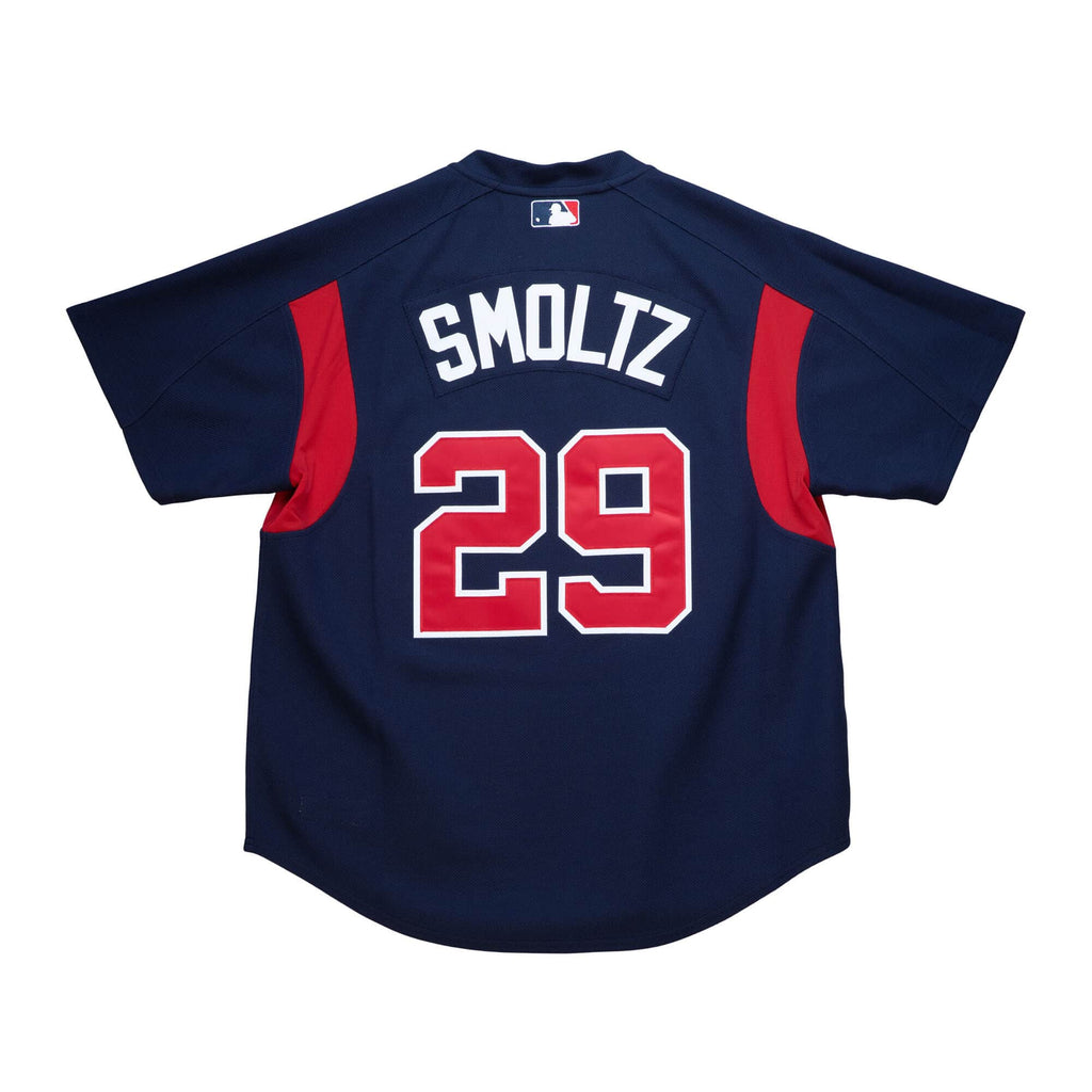 Men s Atlanta Braves John Smoltz 2003 Mitchell And Ness Navy Cooperstown Batting Practice Jersey Official Team Jersey Sports Fan Apparel Official NFL