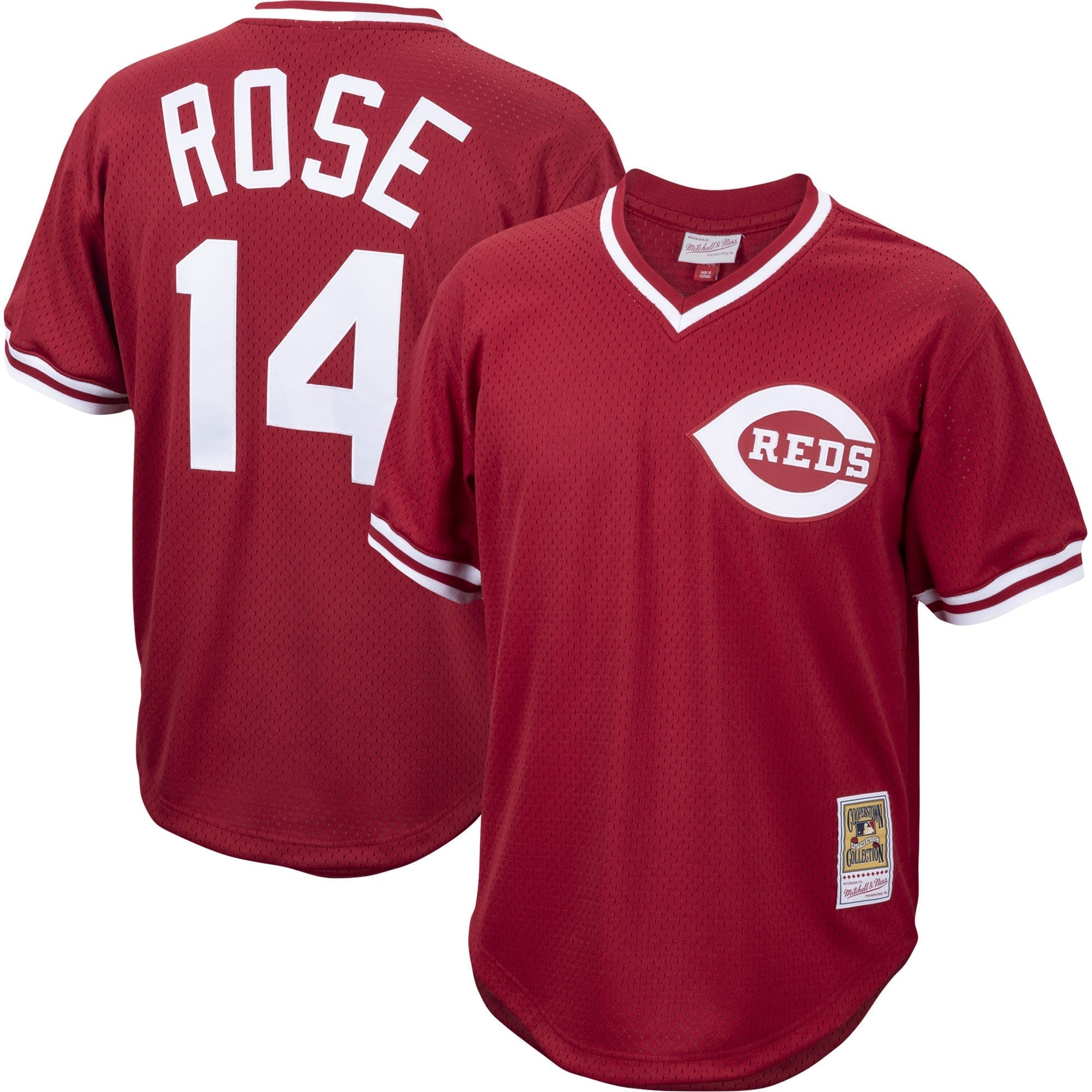Men s Pete Rose Cincinnati Reds Mitchell And Ness Cooperstown Collection Authentic Mesh Batting Practice Jersey - Red Official Team Jersey Sports Fan