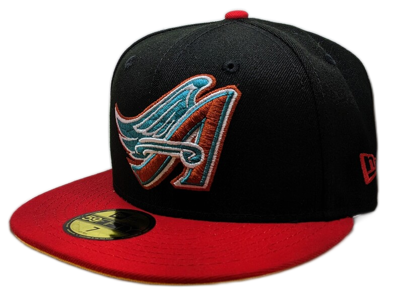 Anaheim Angels New Era 2 Tone Black Red Guns N Roses Inspired Rock Pack 59FIFTY Fitted Hat Official Team Hat Sports Fan Cap Official NFL Team Hat
