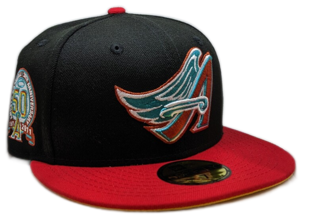 Anaheim Angels New Era 2 Tone Black Red Guns N Roses Inspired Rock Pack 59FIFTY Fitted Hat Official Team Hat Sports Fan Cap Official NFL Team Hat