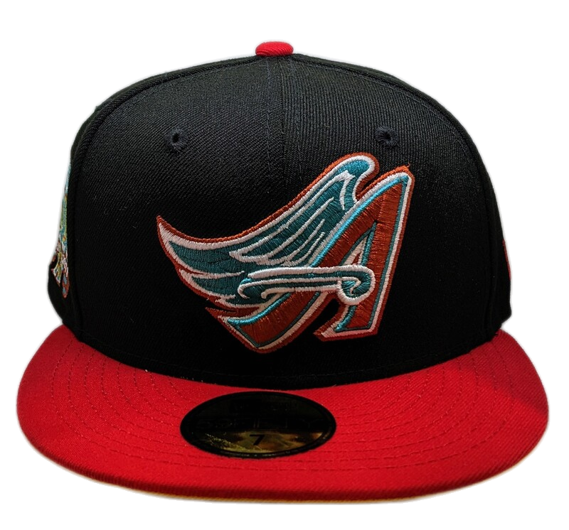 Anaheim Angels New Era 2 Tone Black Red Guns N Roses Inspired Rock Pack 59FIFTY Fitted Hat Official Team Hat Sports Fan Cap Official NFL Team Hat