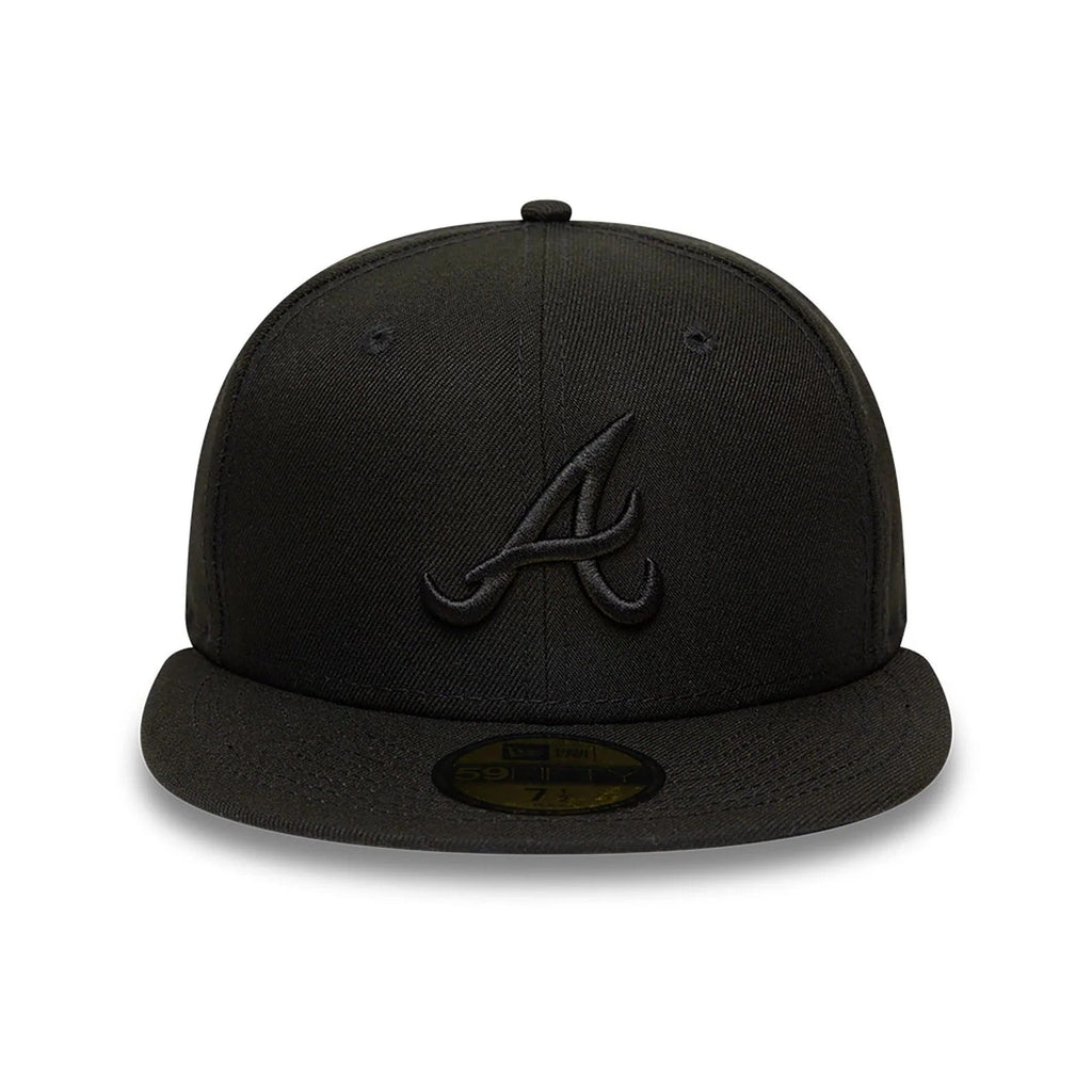 Atlanta Braves MLB League Essential 59FIFTY Fitted New Era Black Black Official Team Hat Sports Fan Cap Official NFL Team Hat Football Fan Cap