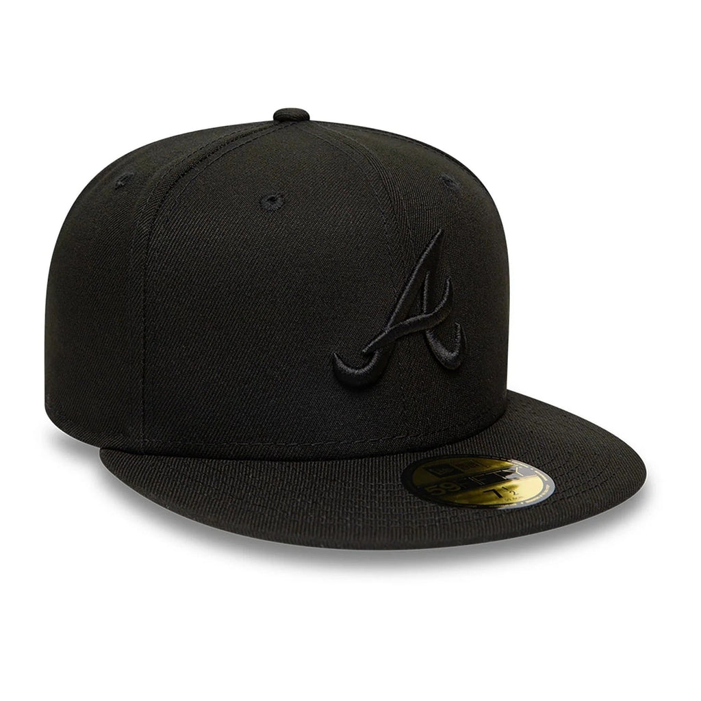 Atlanta Braves MLB League Essential 59FIFTY Fitted New Era Black Black Official Team Hat Sports Fan Cap Official NFL Team Hat Football Fan Cap