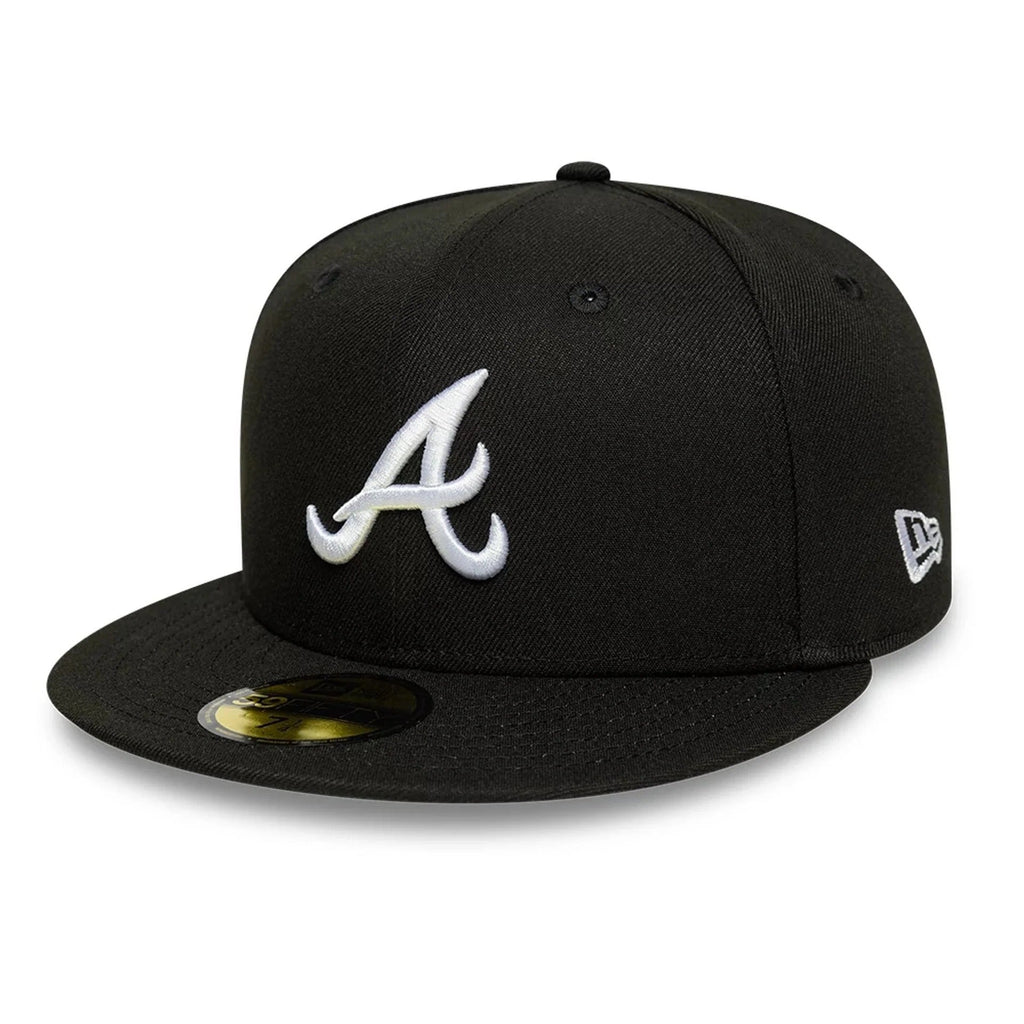 Atlanta Braves MLB League Essential 59FIFTY Fitted New Era Black White Official Team Hat Sports Fan Cap Official NFL Team Hat Football Fan Cap