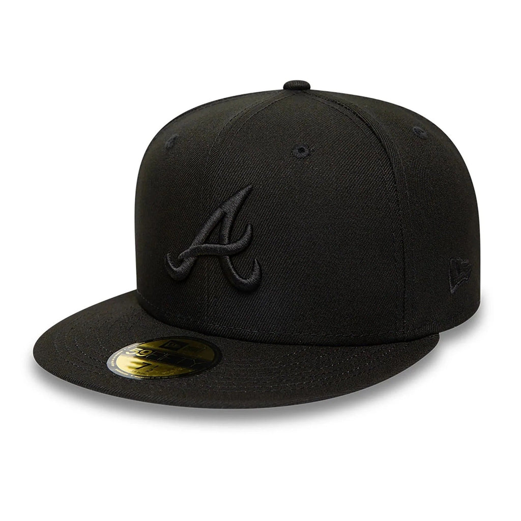 Atlanta Braves MLB League Essential 59FIFTY Fitted New Era Black Black Official Team Hat Sports Fan Cap Official NFL Team Hat Football Fan Cap