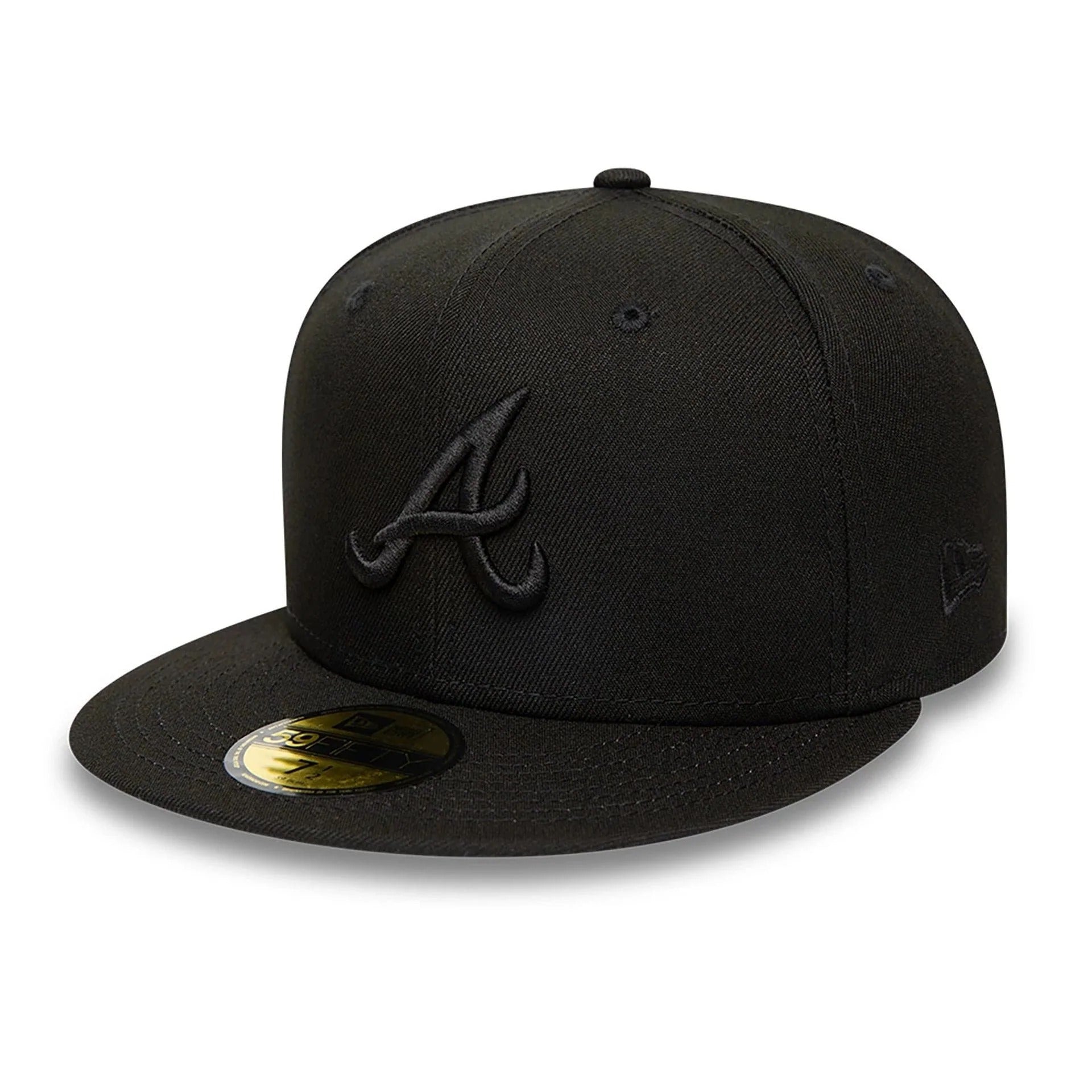 Atlanta Braves MLB League Essential 59FIFTY Fitted New Era Black Black Official Team Hat Sports Fan Cap Official NFL Team Hat Football Fan Cap