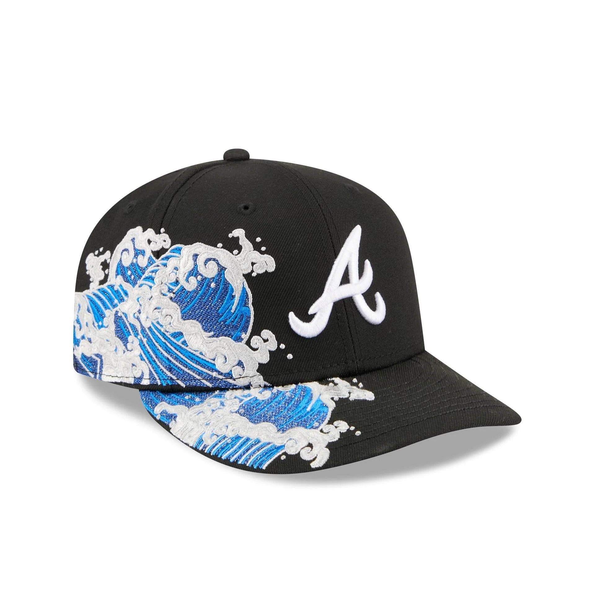 Atlanta Braves MLB Waves 59FIFTY Fitted New Era Black White Official Team Hat Sports Fan Cap Official NFL Team Hat Football Fan Cap