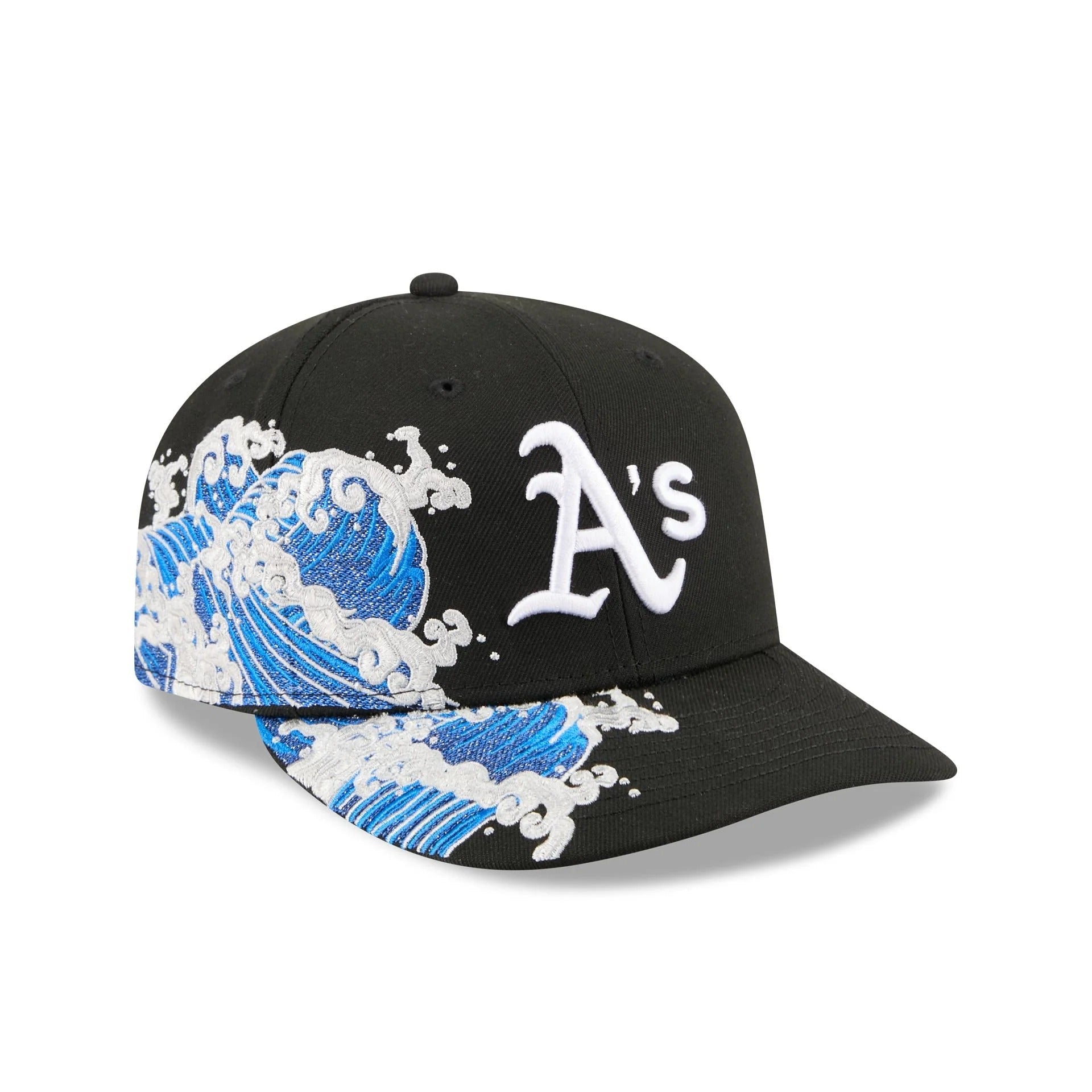 Oakland Athletics MLB Waves 59FIFTY Fitted New Era Black White Official Team Hat Sports Fan Cap Official NFL Team Hat Football Fan Cap