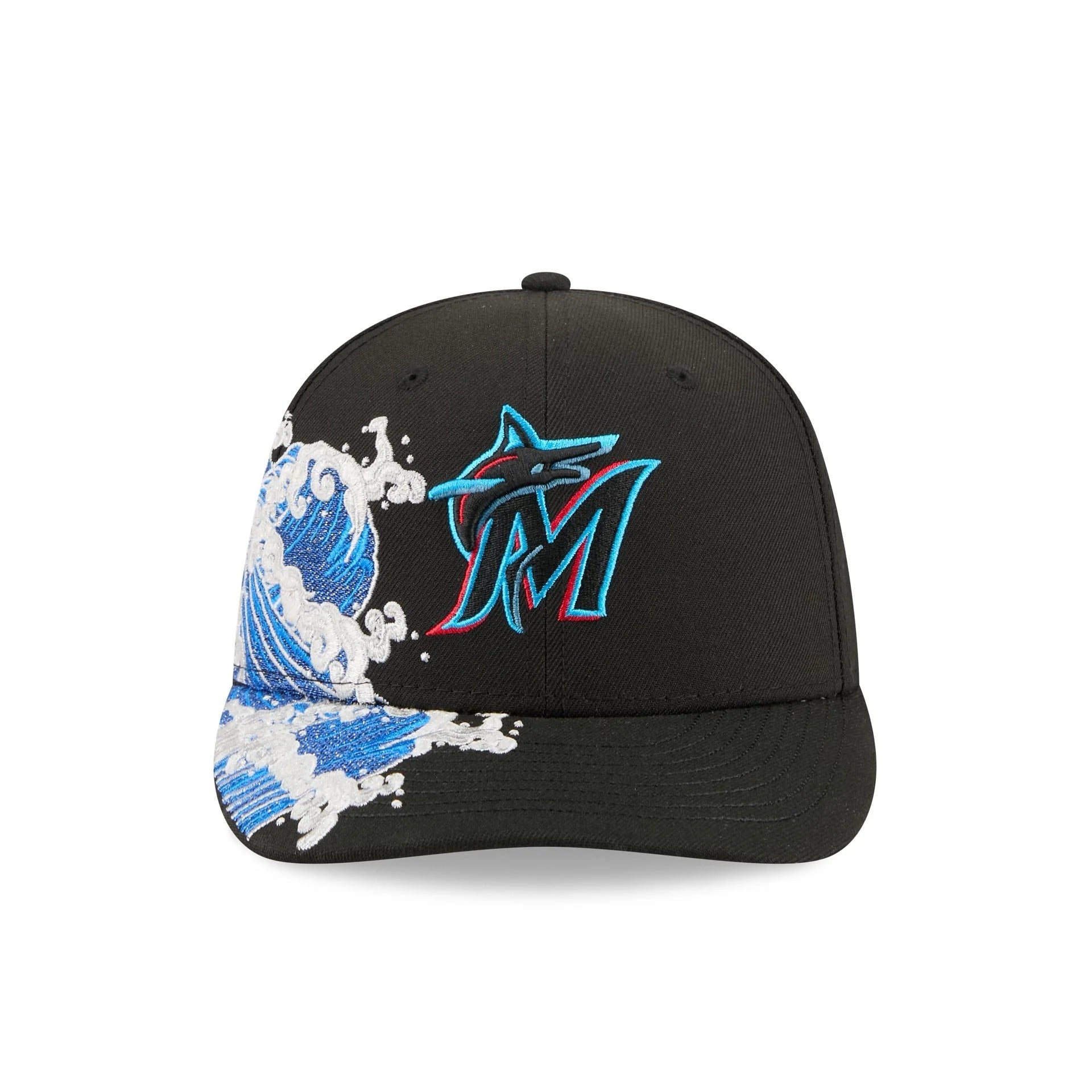 Miami Marlins MLB Waves 59FIFTY Fitted New Era Black White Official Team Hat Sports Fan Cap Official NFL Team Hat Football Fan Cap
