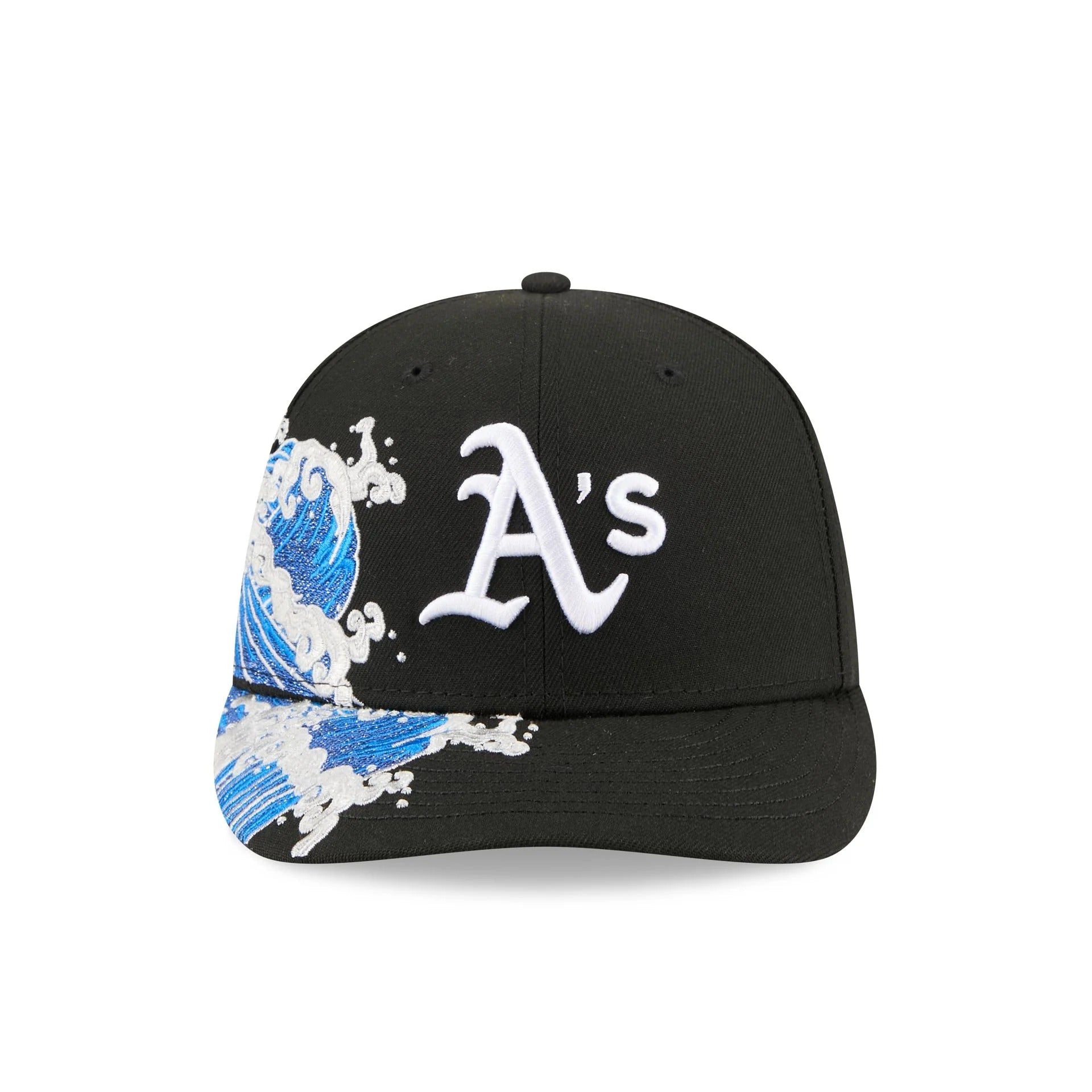 Oakland Athletics MLB Waves 59FIFTY Fitted New Era Black White Official Team Hat Sports Fan Cap Official NFL Team Hat Football Fan Cap