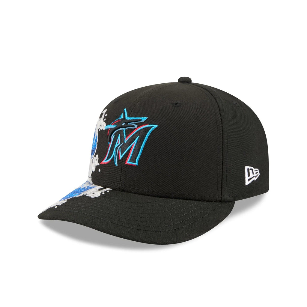 Miami Marlins MLB Waves 59FIFTY Fitted New Era Black White Official Team Hat Sports Fan Cap Official NFL Team Hat Football Fan Cap