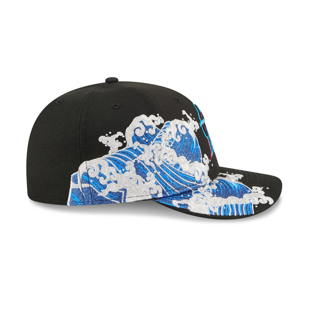 Miami Marlins MLB Waves 59FIFTY Fitted New Era Black White Official Team Hat Sports Fan Cap Official NFL Team Hat Football Fan Cap