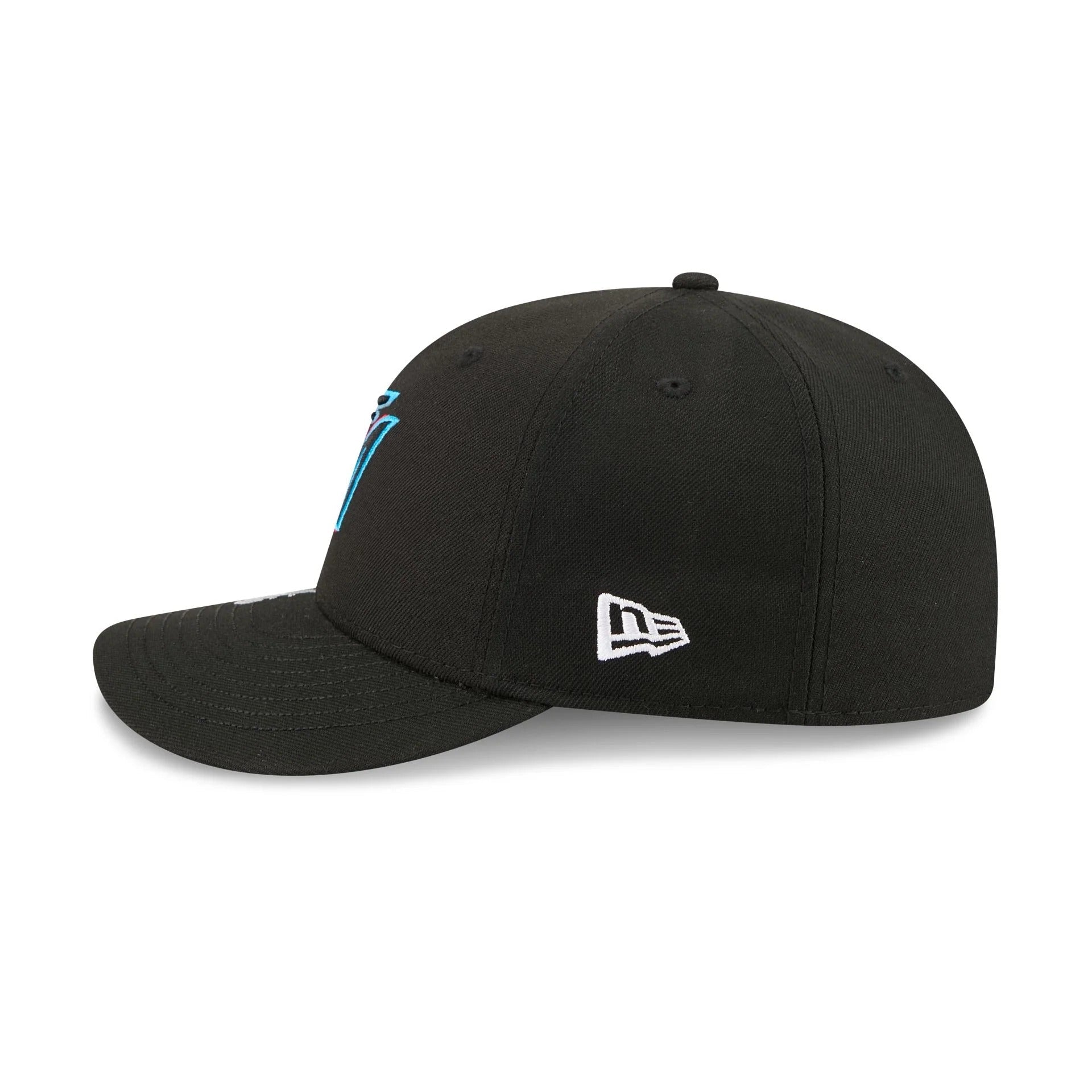 Miami Marlins MLB Waves 59FIFTY Fitted New Era Black White Official Team Hat Sports Fan Cap Official NFL Team Hat Football Fan Cap