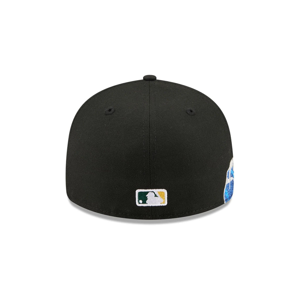 Oakland Athletics MLB Waves 59FIFTY Fitted New Era Black White Official Team Hat Sports Fan Cap Official NFL Team Hat Football Fan Cap
