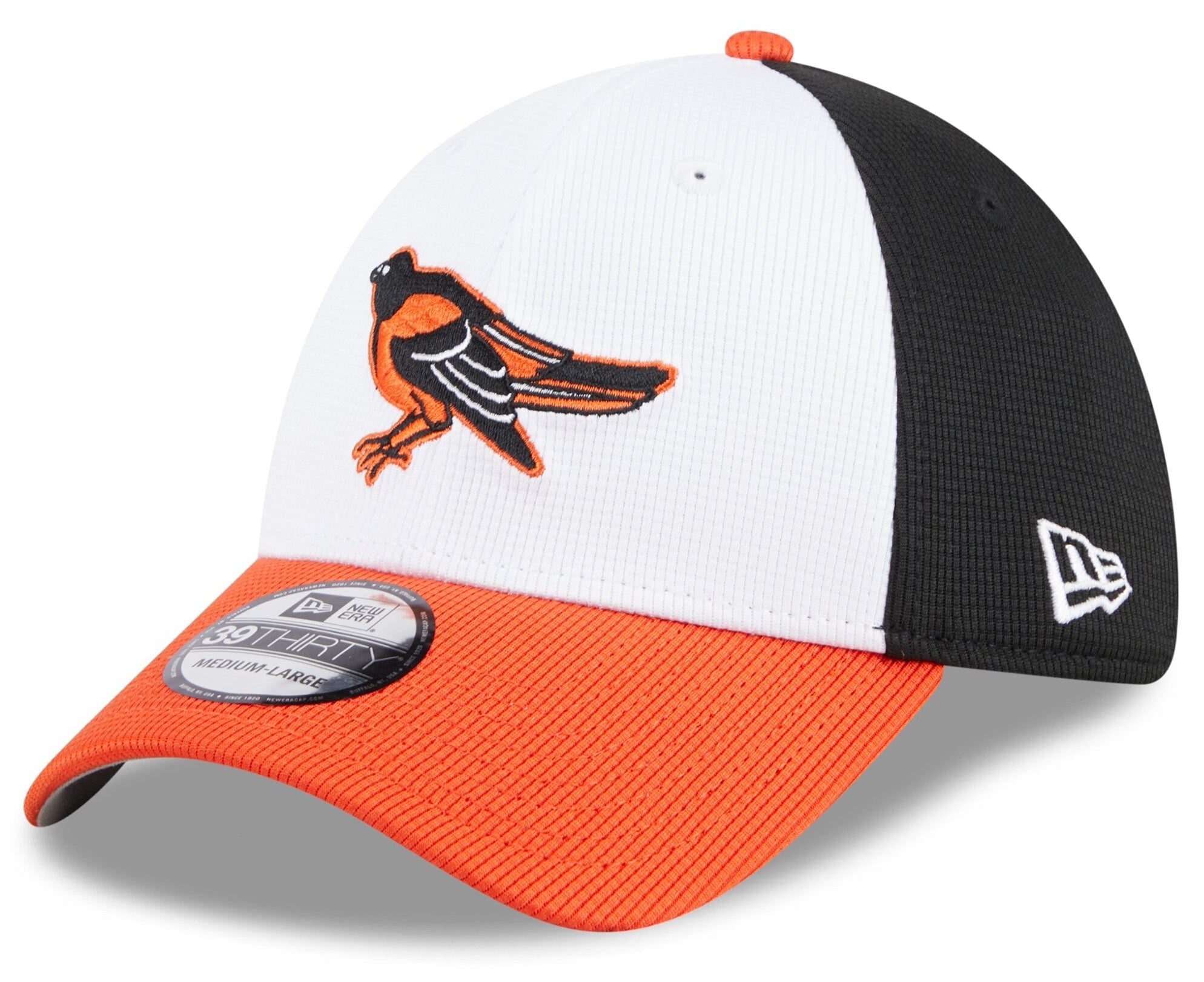 Men s Baltimore Orioles New Era White 2025 Batting Practice 39THIRTY Flex Hat Official Team Hat Sports Fan Cap Official NFL Team Hat Football Fan Cap