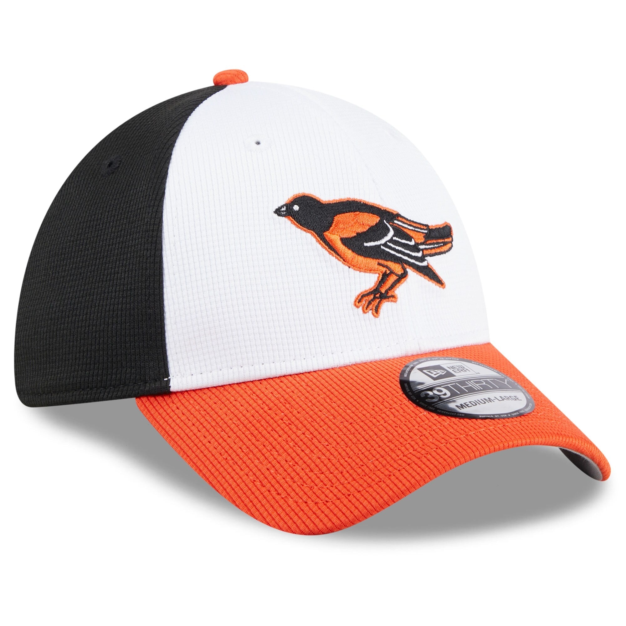 Men s Baltimore Orioles New Era White 2025 Batting Practice 39THIRTY Flex Hat Official Team Hat Sports Fan Cap Official NFL Team Hat Football Fan Cap