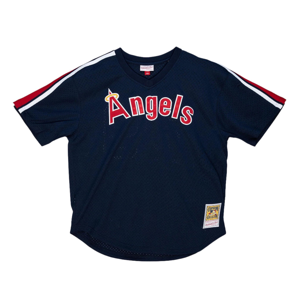 Men s Rod Carew California Angels Mitchell And Ness Cooperstown Collection Mesh Batting Practice Button-Up Jersey - Navy Official Team Jersey Sports